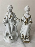Vintage Porcelain Noble Figurines White Gold Trim