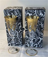 Pair of Allegro 24k Gold Etched Champagne Flutes