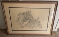 Vintage Thoroughbred Original Art Drawing Framed