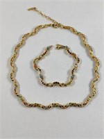 D'Orlan Gold Tone Necklace & Bracelet Set w Stones