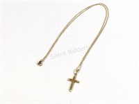14K Yellow Gold Chain Necklace w Cross Pendant