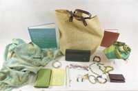 Costume Jewelry, Scarf, Beach Bag Note Books