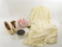 Antique Baptism Dress, Ballet Shoes, Faux Roses