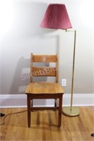 Floor Brass Finish Swing Lamp & Wood Chair