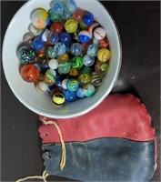 Collection of 1940's/50's Marbles w/Leather Bag