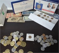 Collection of Coins, Paper Currency and Tokens