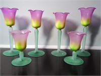 Set of 6 Frosted Glass Tulip Stemware Pieces