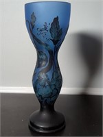 Vintage Galle Tip Cameo Art Blue Glass Vase