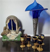 Lot of Blue Glass Themed Items