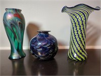 Lot of 3 Art Glass Vases