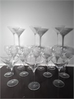 Stemware 10 martini glasses and 6 wine glasses
