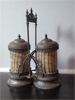 Double Pickle Castor Jars w/Stand  10"