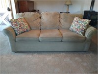 Beige Suede Sofa withThrow Pillows