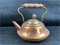Vintage Brass Tea Kettle with Wooden Handle