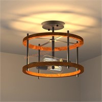 Industrial Semi Flush Ceiling Light Fixture wood