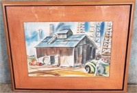 1939 FRAMED OIL FIELD WATERCOLOR PAINTING-EWING