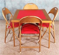 VINTAGE METAL FOLDING CARD TABLE & 4 CHAIRS