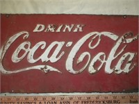 Coca Cola Vintage Cooler Lid Embossed Metal Sign