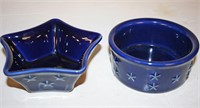 (2) Longaberger Pottery Blue Star Bowls - 5"D
