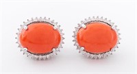 14K White Gold Coral Diamond Earrings