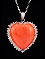 White Gold Coral Diamond Pendant Necklace