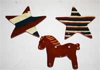 (3) Redware Ornaments - Foltz Horse, LM Red,