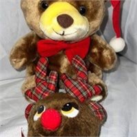 Christmas themed teddy bear and Rudolph door knob