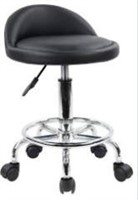 Kktoner Pu Leather Round Rolling Stool With Foot