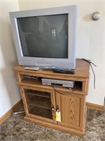 Oak TV Stand, TV & VCR