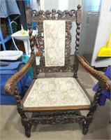 ORNATELY-CARVED OAK PARLOR CHAIR