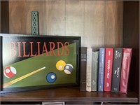 BILLIARDS SIGN  AND BOOKS
