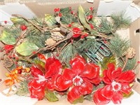 VINTAGE HARD PLASTIC POINSETTIAS AND GARLAND