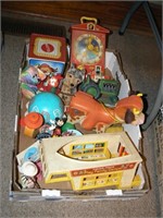 Large flat of vintage toys: Mattel, Fisher-Price,