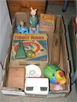 Large flat with vintage toys: tin litho, Tiddly