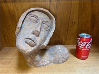 Signed Pottery Woman Head Sculpture