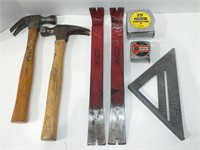 HAMMERS-PRY BARS-TAPE MEASURE-SQUARE