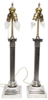 (2) SILVERPLATE CORINTHIAN COLUMN TABLE LAMPS