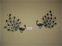 Pair of mid century metal peacock wall art (18" x