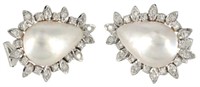 ESTATE MABE PEARL & DIAMOND TEARDROP EARRINGS