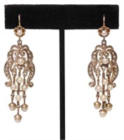 ESTATE LOW CARAT GOLD & PEARL DROP EARRINGS