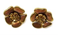 CHANEL GOLD-TONE CC LOGO CAMELLIA EARRINGS