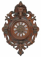BLACK FOREST HOUND CARVED WALL CLOCK, 19TH C.