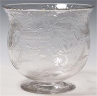 CUT & ETCHED GLASS FOOTED PUNCH BOWL