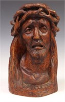 CARVED WOOD BUST OF CHRIST CROWN OF THORNS