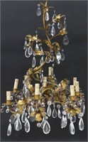 FRENCH GILT METAL & CRYSTAL NINE-LIGHT CHANDELIER