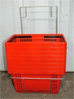 8 RED HANDLED SHOPPING BASKETS WITH STAND