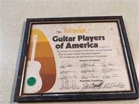 GUITAR PLAYERS OF AMERICA CERTIFICATE SIGNED