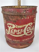 Vintage two-dot Pepsi cola metal barrel-worn