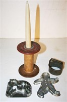 Tin Cookie Cutters, Wooden Spool Candle Holder
