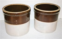 (2) Two-Tone Cylinder Crocks 7.5"H